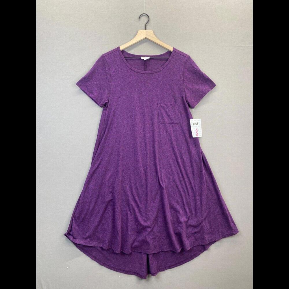 LulaRoe Womens Purple Dress Midi Solid Short Sleeve Scoop Neck NWT Size Small